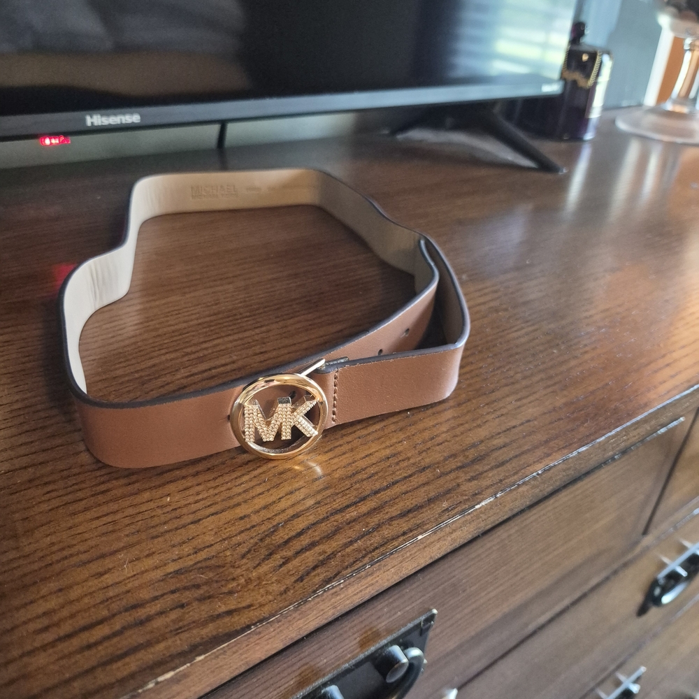 Michael Kors Brown Belt with Gold Logo Buckle